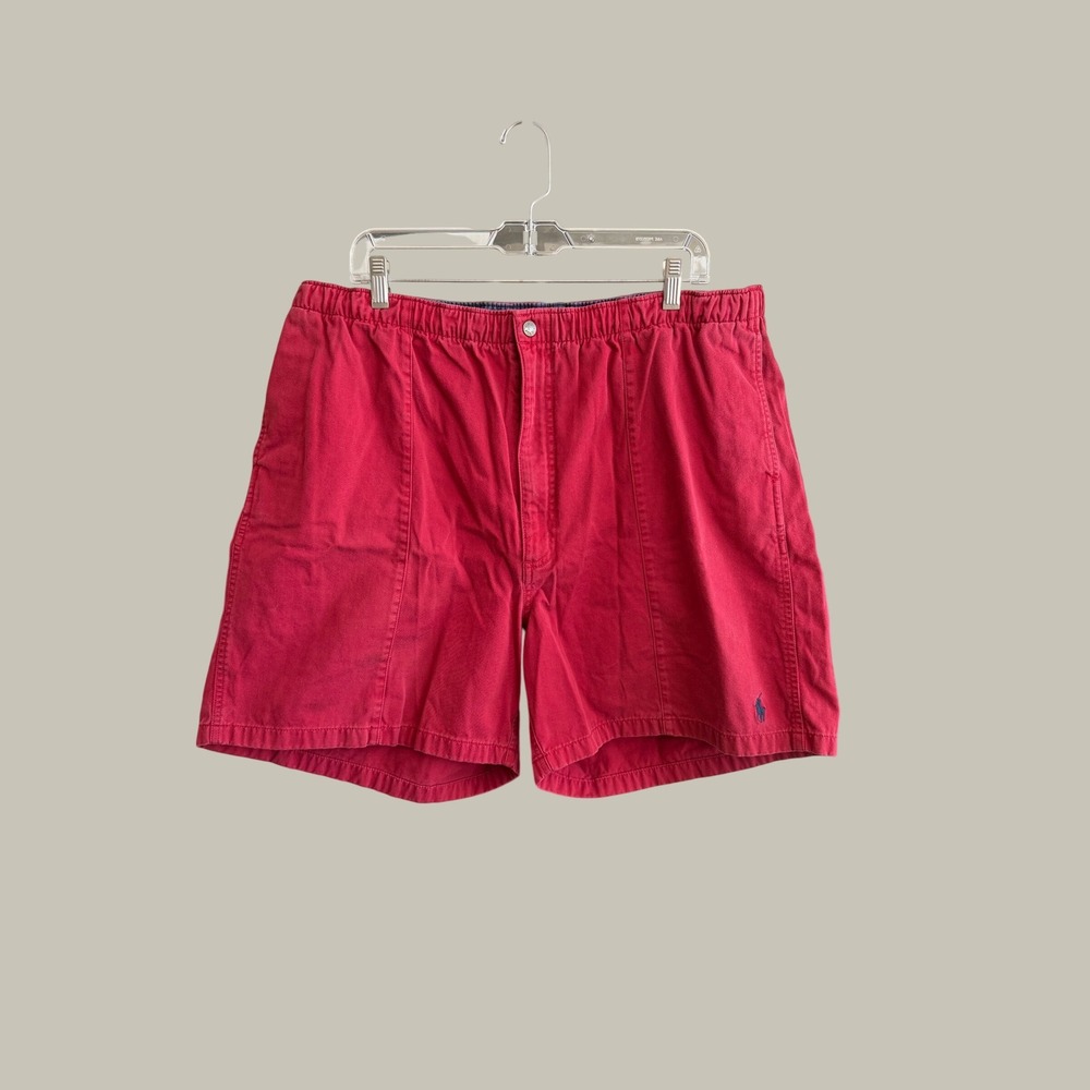 Polo Ralph Lauren Mens XXL‎ Red Chino Shorts Elastic Waist 90s Vintage Cotton